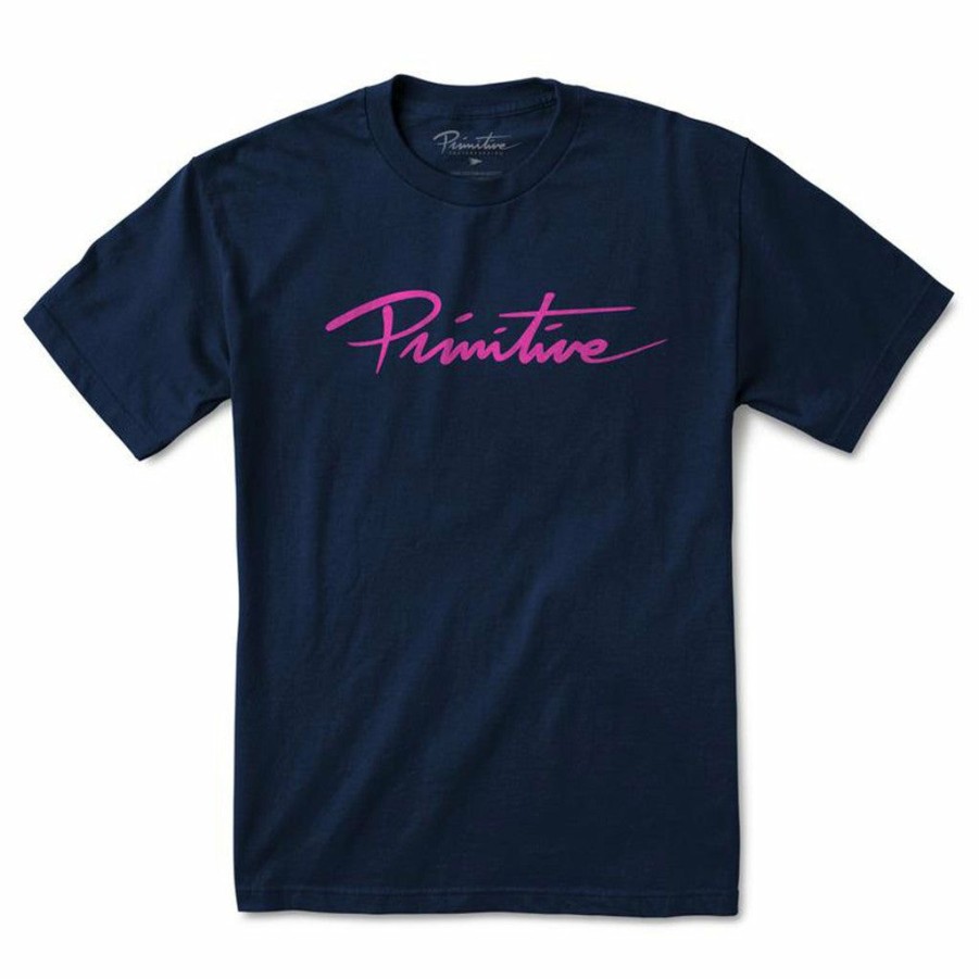 Men * | Primitive Nuevo Script Tee Navy Special Style