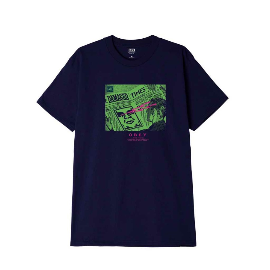 Men * | Obey Obey Wake Up Call Tee Navy Top Sell