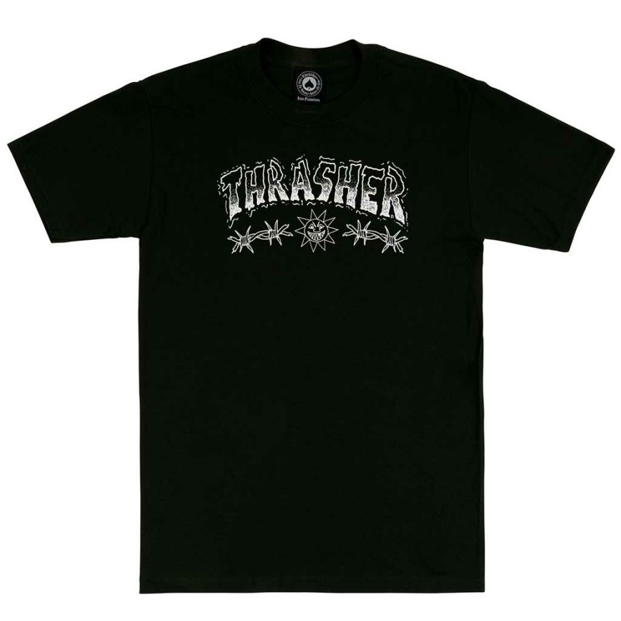 Men * | Thrasher Barbed Wire T-Shirt Black Low Price