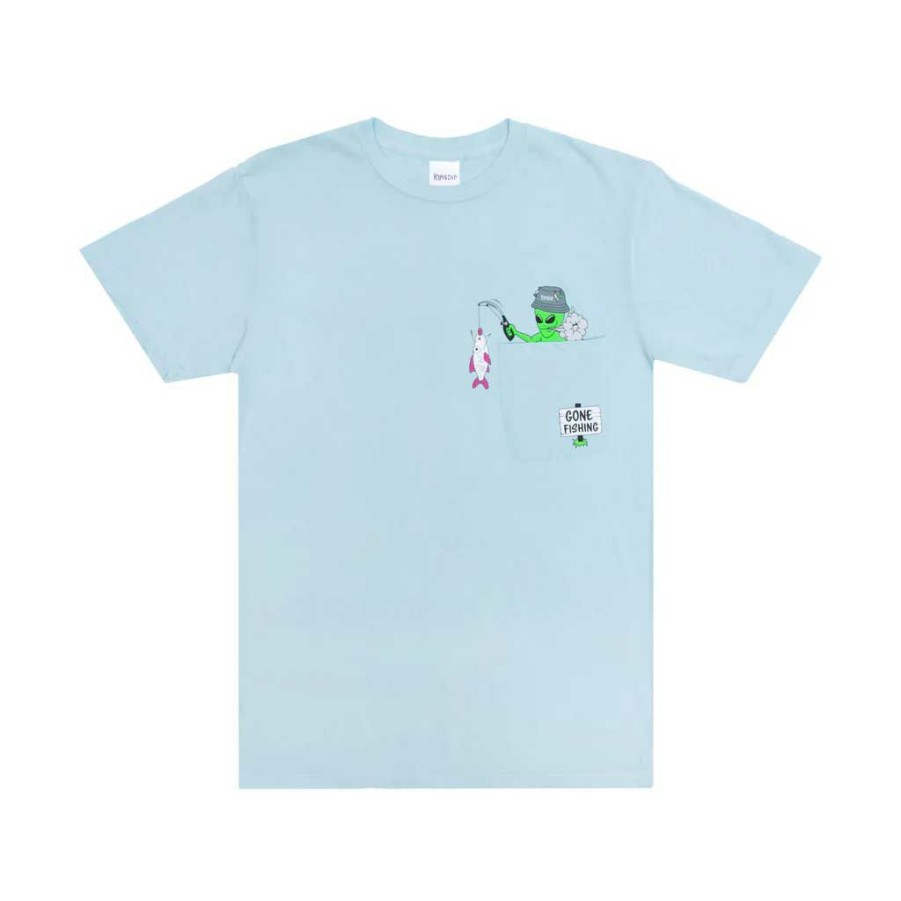 Men * | Rip N Dip Gone Fishing Pocket Tee Baby Blue Exclusive Design