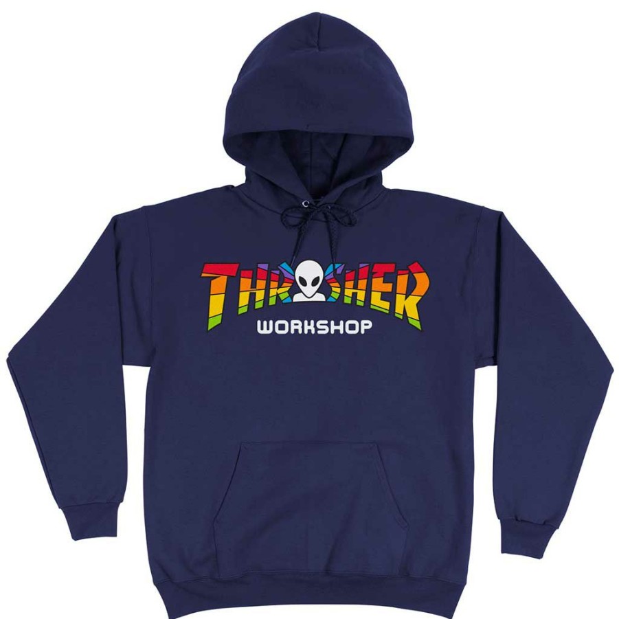 Men * | Thrasher X Alien Workshop Spectrum Hoodie Navy Hot Sell