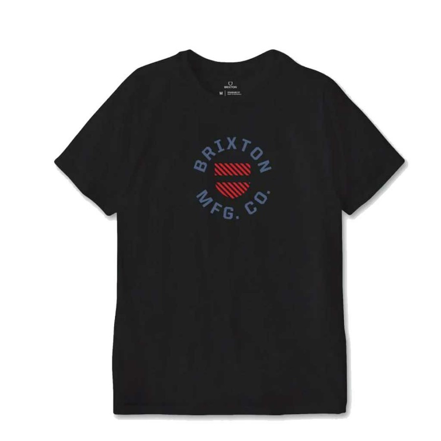 Men * | Brixton Crest Shield S/S Tailored Tee Black/Aloha Red Low Price