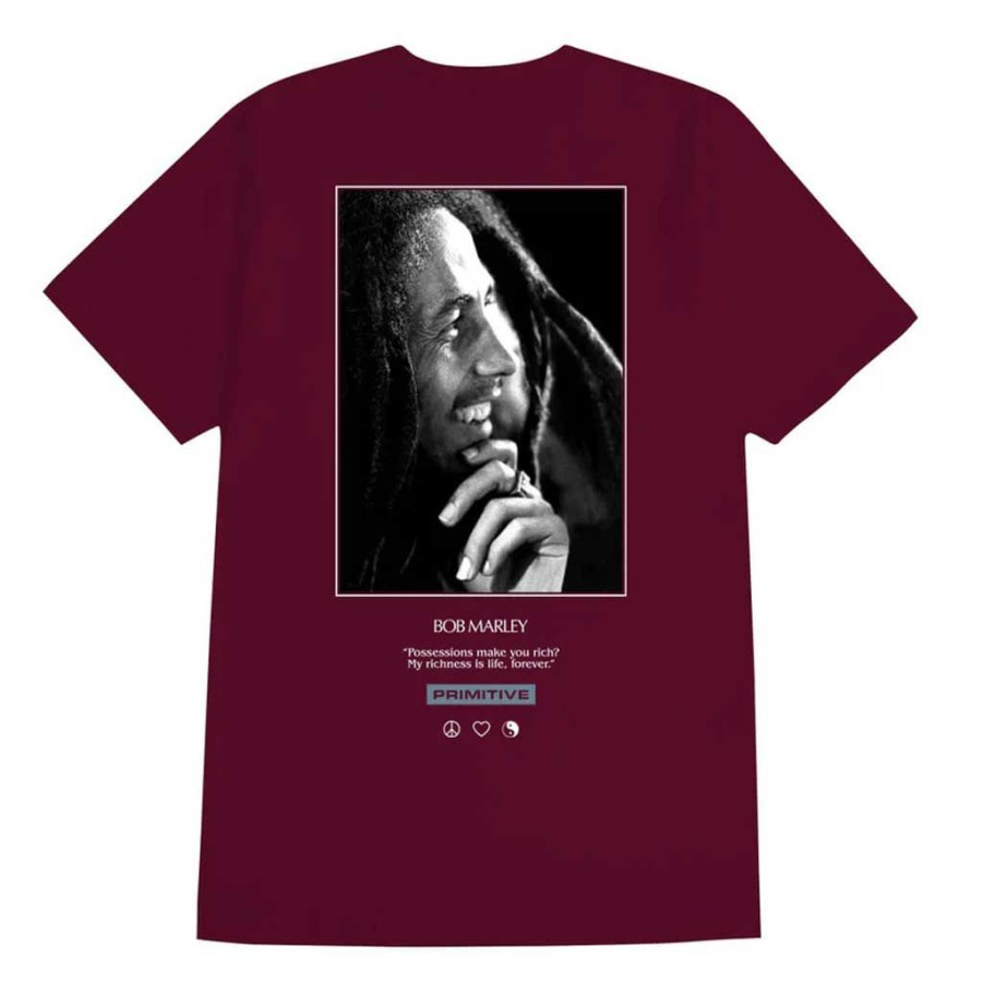 Men * | Primitive X Bob Marley Life Forever Tee Burgundy Free Delivery