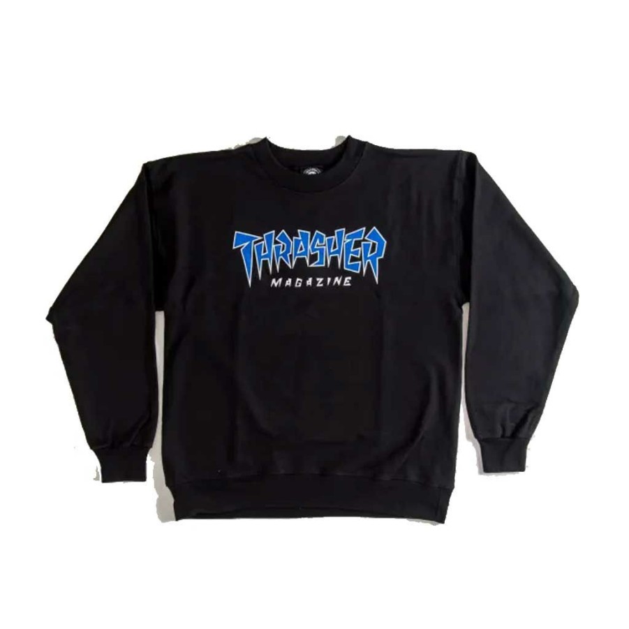 Men * | Thrasher Jagged Logo Crewneck Black Lower Prices