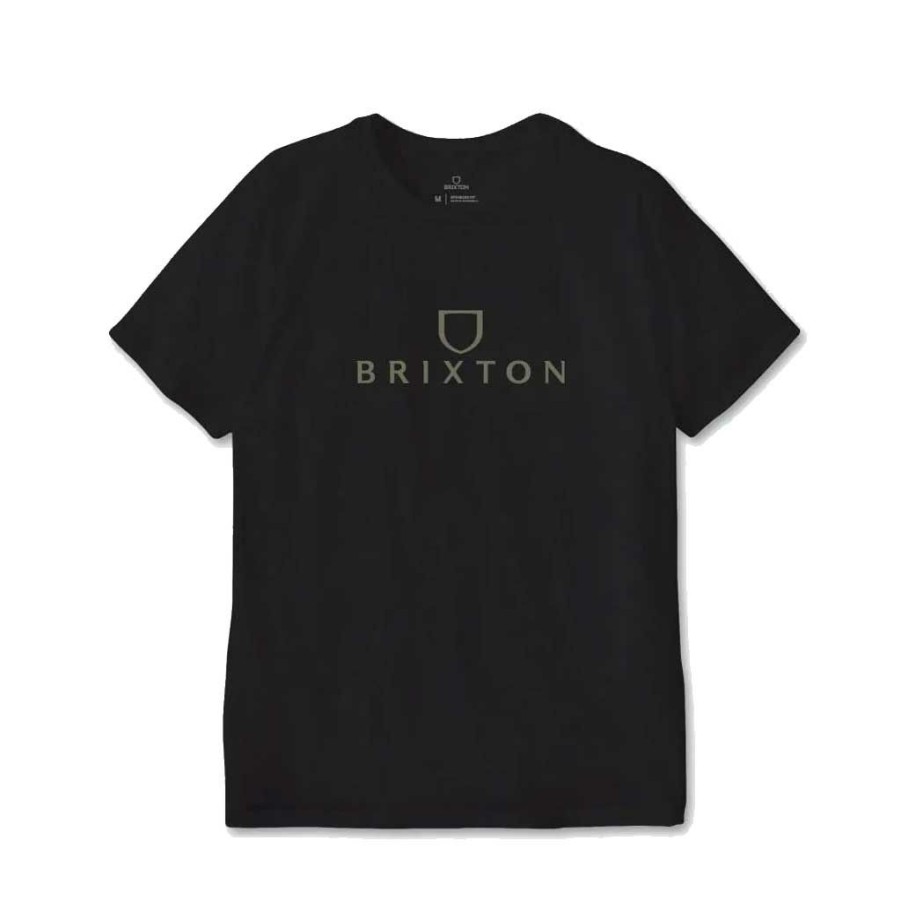 Men * | Brixton Alpha Thread S/S Tee Black/Olive Surplus Quick Delivery