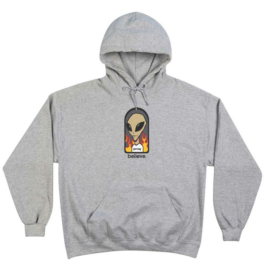 Men * | Thrasher X Alien Workshop Believe Hoodie Grey Free Delivery