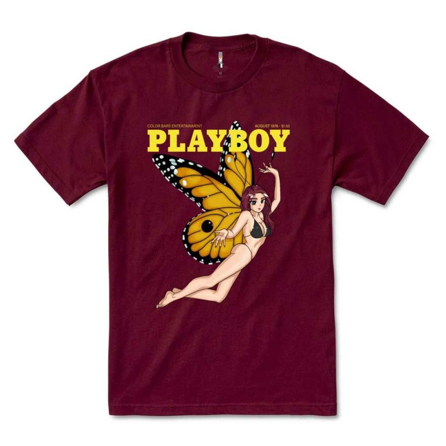 Men * | Color Bars X Playboy Butterfly Tee Burgundy Latest