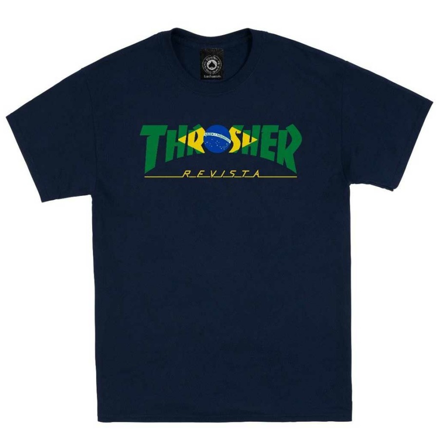 Men * | Thrasher Brazil Revista S/S Tee Navy Free Delivery